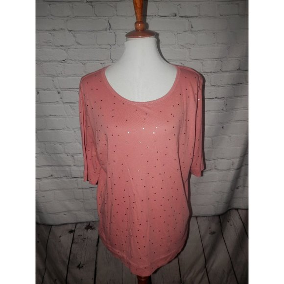 T.LA Anthropologie Top Tee Medium Pink Gold Dots